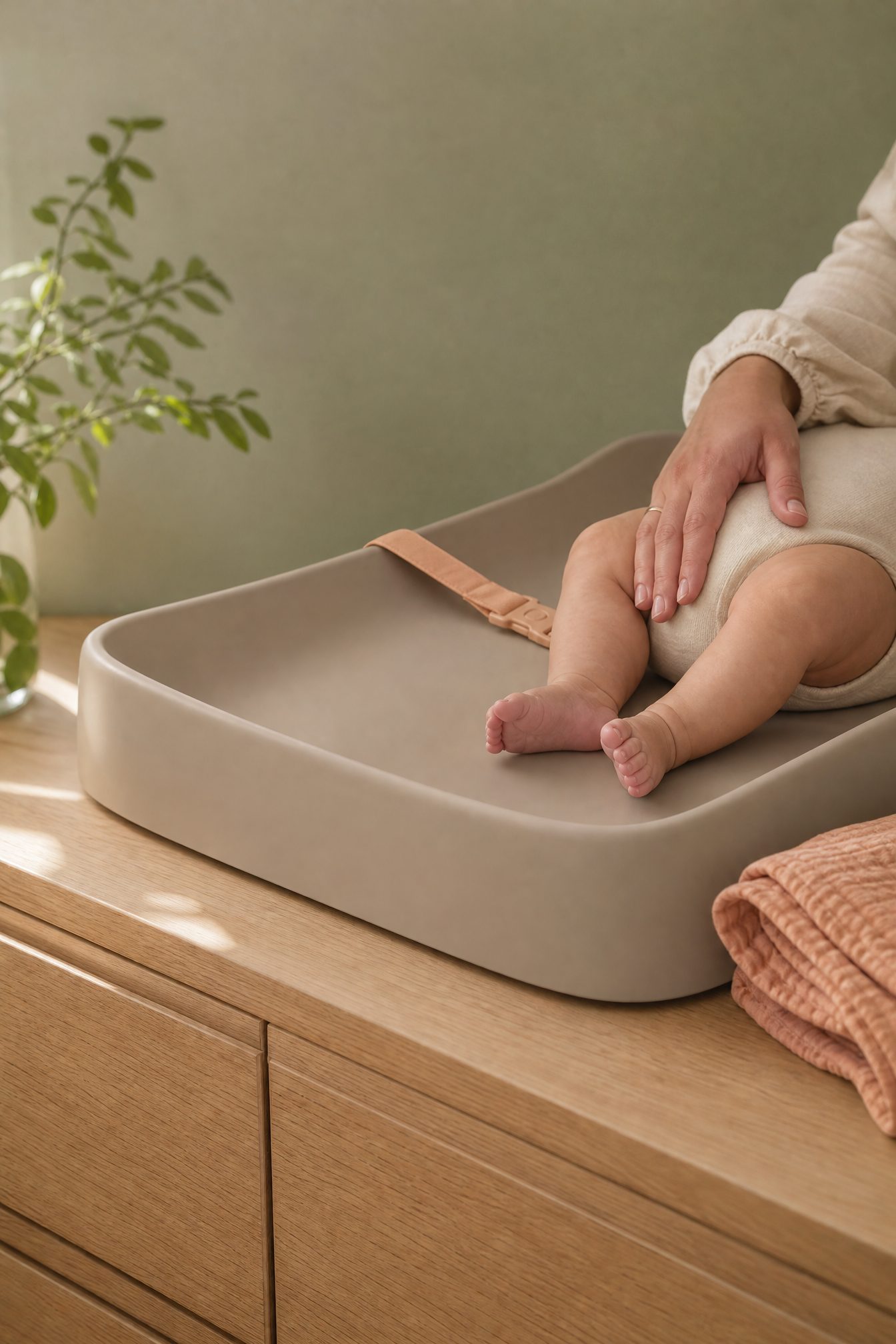 A changing pad that wipes clean in one pass, and is warm to the touch.