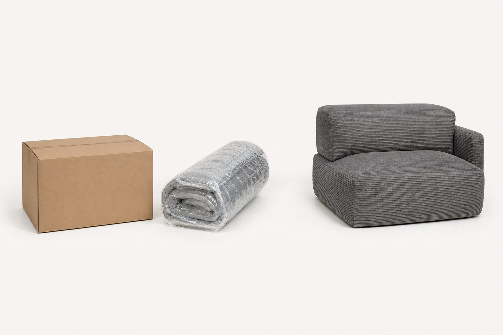 Two boxes in. One sofa out. Fold lines fade by the third morning.